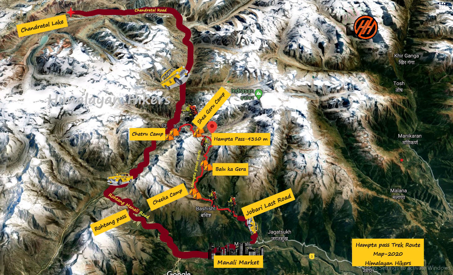 Manali to Hampta Pass Route Map