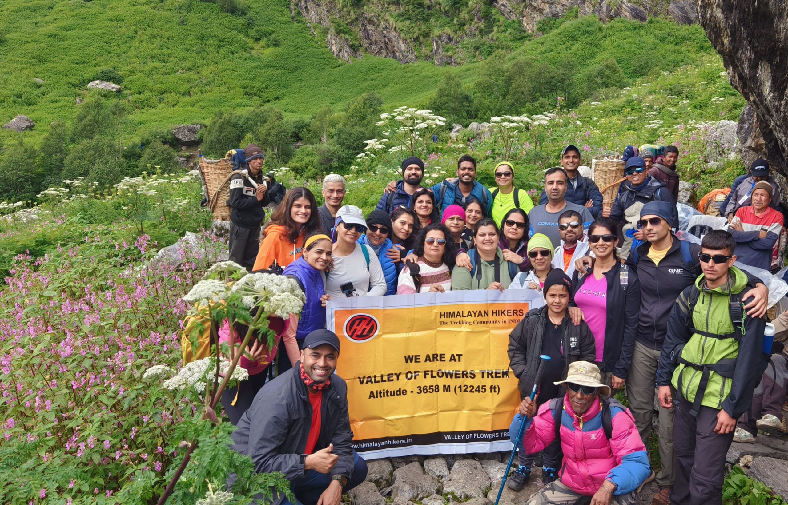 Valley of Flowers National Park with vibrant blooms and lush green mountains, a must-visit trekking destination in India